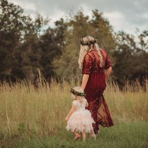 Long lace maroon dress